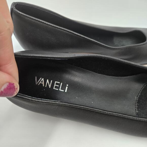 VANELi Womens Sz 7 Frankie Leather Low Heel Black Leather Tortoise Print Shoes - Picture 7 of 7